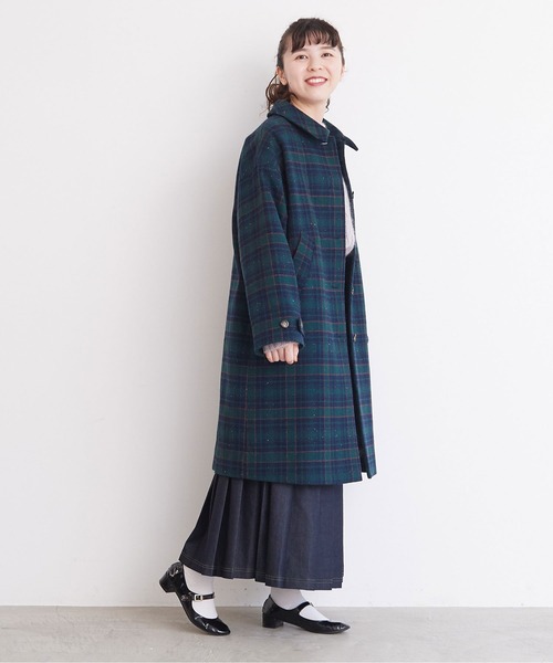 l'atelier du savon（アトリエドサボン）の「ハッピートラッドなチェックのステンコート（ステンカラーコート・レディース・オレンジ/ネイビー・FREE）」の17枚目の写真