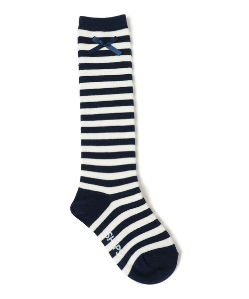 SHIPS（シップス）の「SHIPS KIDS:ボーダー リボン ハイ ソックス（ソックス/靴下・キッズ・ライトグレー/ネイビー・MEDIUM/LARGE/SMALL）」の2枚目の写真