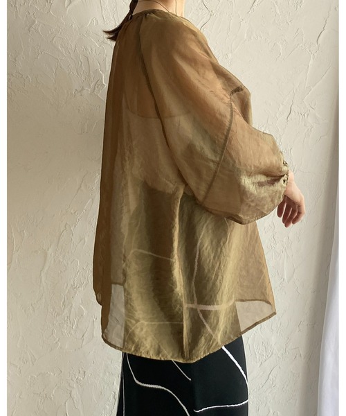 She's Closet(シーズクローゼット)の「前後2WAYボリューム袖パフスリーブオーガンジーシアーブラウス(シャツ/ブラウス・レディース・ブラック/グレイッシュベージュ/カーキブラウン/ピンク・FREE)」の7枚目の写真