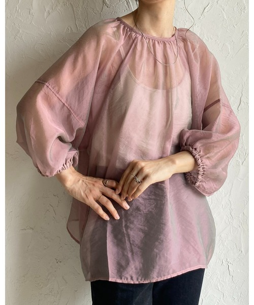 She's Closet(シーズクローゼット)の「前後2WAYボリューム袖パフスリーブオーガンジーシアーブラウス(シャツ/ブラウス・レディース・ブラック/グレイッシュベージュ/カーキブラウン/ピンク・FREE)」の8枚目の写真