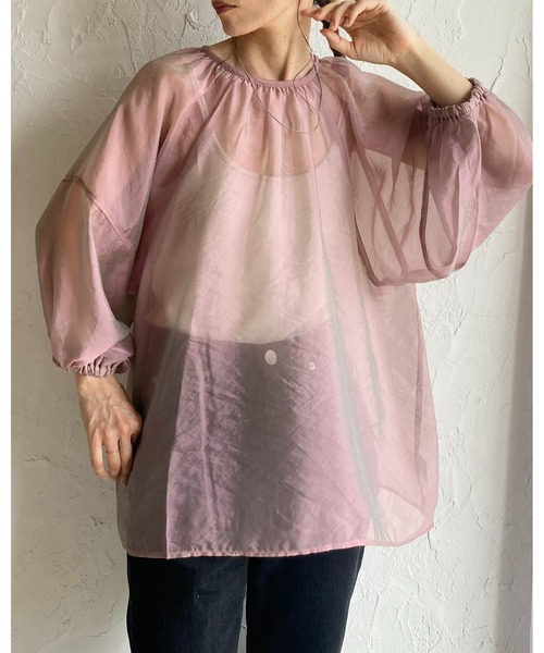 She's Closet(シーズクローゼット)の「前後2WAYボリューム袖パフスリーブオーガンジーシアーブラウス(シャツ/ブラウス・レディース・ブラック/グレイッシュベージュ/カーキブラウン/ピンク・FREE)」の9枚目の写真