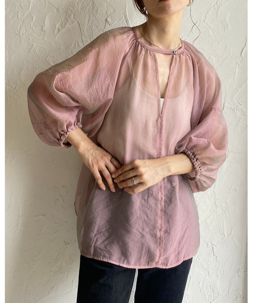 She's Closet(シーズクローゼット)の「前後2WAYボリューム袖パフスリーブオーガンジーシアーブラウス(シャツ/ブラウス・レディース・ブラック/グレイッシュベージュ/カーキブラウン/ピンク・FREE)」の10枚目の写真