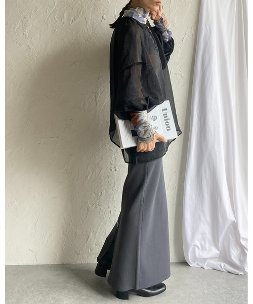 She's Closet(シーズクローゼット)の「前後2WAYボリューム袖パフスリーブオーガンジーシアーブラウス(シャツ/ブラウス・レディース・ブラック/グレイッシュベージュ/カーキブラウン/ピンク・FREE)」の14枚目の写真