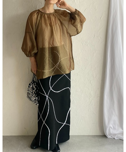 She's Closet(シーズクローゼット)の「前後2WAYボリューム袖パフスリーブオーガンジーシアーブラウス(シャツ/ブラウス・レディース・ブラック/グレイッシュベージュ/カーキブラウン/ピンク・FREE)」の19枚目の写真