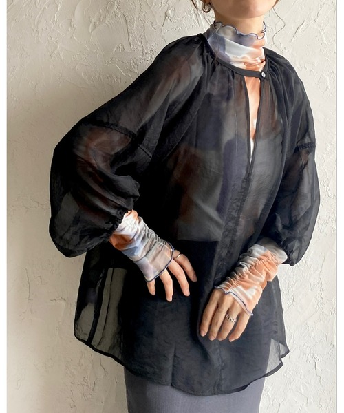 セール】前後2WAYボリューム袖パフスリーブオーガンジーシアーブラウス