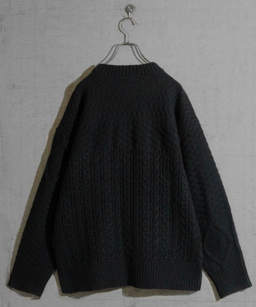 a】ケーブル編み オーバーサイズ パッチワークニット（ニット/セーター