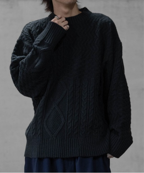 Naive magic（ナイーブマジック）の「【a】ケーブル編み オーバーサイズ パッチワークニット（ニット/セーター・メンズ・マルチ/アイボリー/ブラック・LARGE/MEDIUM）」の17枚目の写真