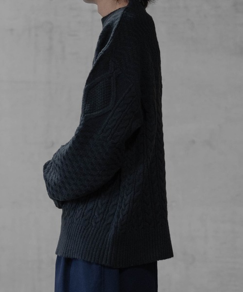Naive magic（ナイーブマジック）の「【a】ケーブル編み オーバーサイズ パッチワークニット（ニット/セーター・メンズ・マルチ/アイボリー/ブラック・LARGE/MEDIUM）」の18枚目の写真
