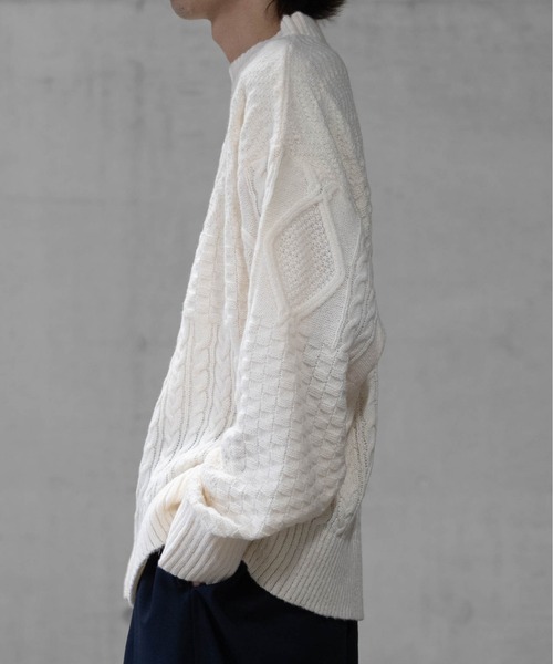 Naive magic（ナイーブマジック）の「【a】ケーブル編み オーバーサイズ パッチワークニット（ニット/セーター・メンズ・マルチ/アイボリー/ブラック・LARGE/MEDIUM）」の13枚目の写真