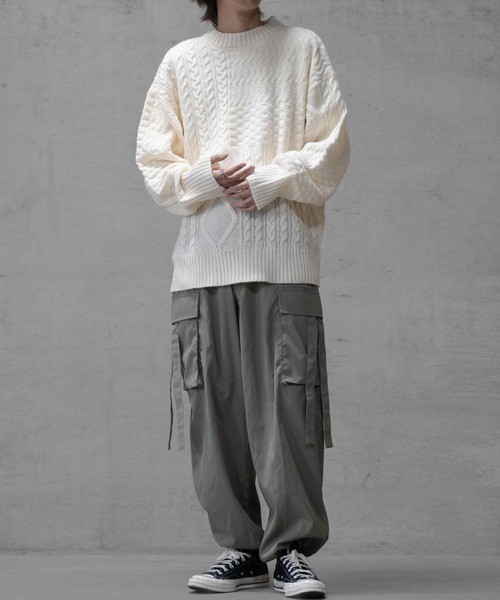 Naive magic（ナイーブマジック）の「【a】ケーブル編み オーバーサイズ パッチワークニット（ニット/セーター・メンズ・マルチ/アイボリー/ブラック・LARGE/MEDIUM）」の16枚目の写真