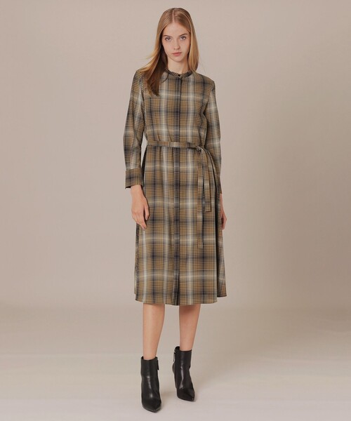 MACKINTOSH LONDON(マッキントッシュ ロンドン)の「オンブレーチェックウールワンピース(ワンピース・レディース・ベージュ系その他・38/40)」の2枚目の写真