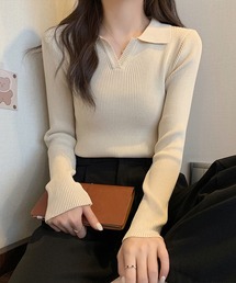 Silly | 【韓国コーデに◎】Vネックカラーニット(ニット/セーター)