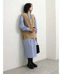 ストライプ/無地アソートシャツワンピース