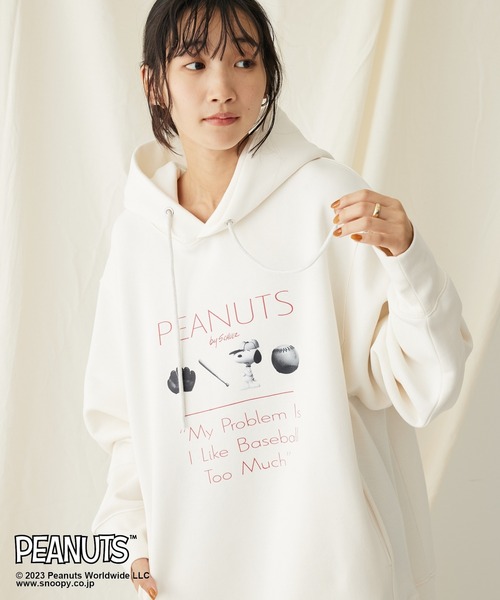CRAFT STANDARD BOUTIQUE(クラフトスタンダードブティック)の「PEANUTS裏起毛スウェットパーカー(Tシャツ/カットソー・レディース・アイボリー/チャコールグレー・M/L)」の2枚目の写真