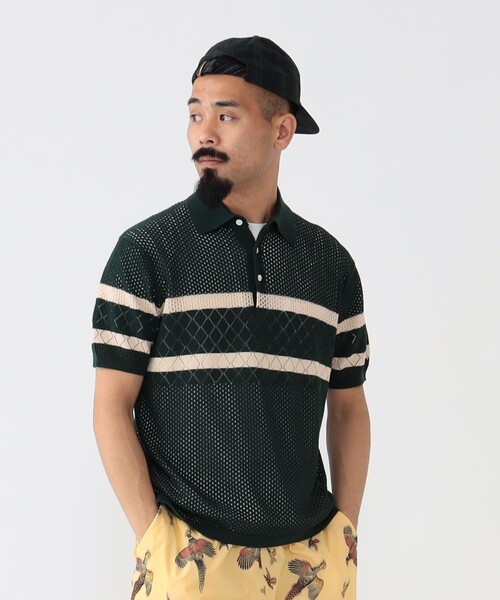 beams plus ストライプ メッシュ ニット ポロシャツ ストライプ メッシュ ニット ポロシャツ（ポロシャツ）｜BEAMS