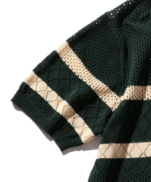 「新品」 BEAMS PLUS ストライプ ニット ポロシャツ BEAMS MEN｜BEAMS PLUS｜ストライプ メッシュ ニット ポロシャツ