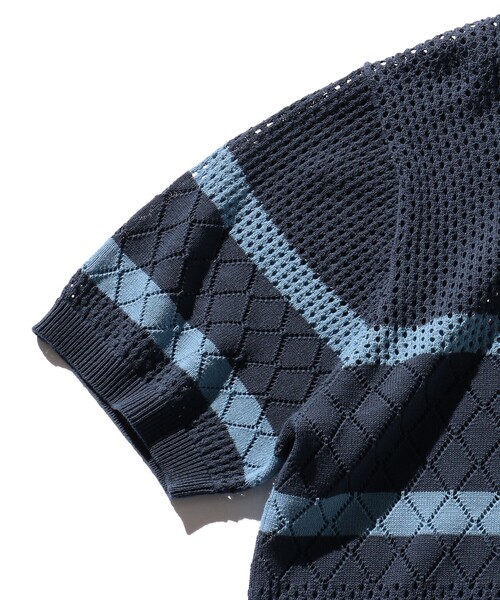「新品」 BEAMS PLUS ストライプ ニット ポロシャツ BEAMS MEN｜BEAMS PLUS｜ストライプ メッシュ ニット ポロシャツ