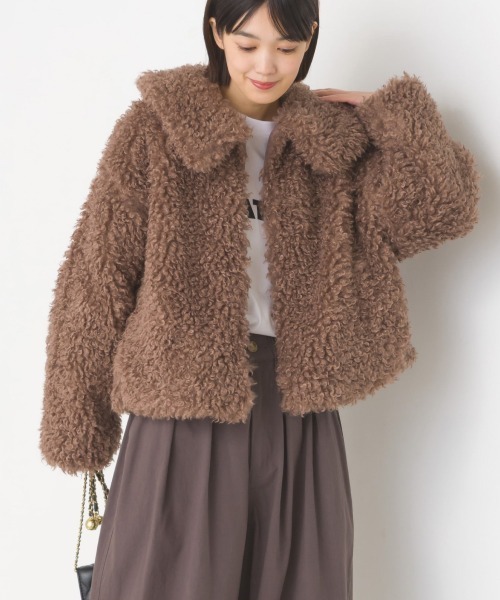 OMNES(オムネス)の「プードル衿付きファージャケット(その他アウター・レディース・ブラック/アイボリー/モカ・FREE)」の3枚目の写真