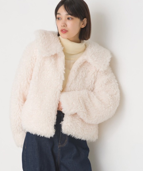 OMNES(オムネス)の「プードル衿付きファージャケット(その他アウター・レディース・ブラック/アイボリー/モカ・FREE)」の10枚目の写真