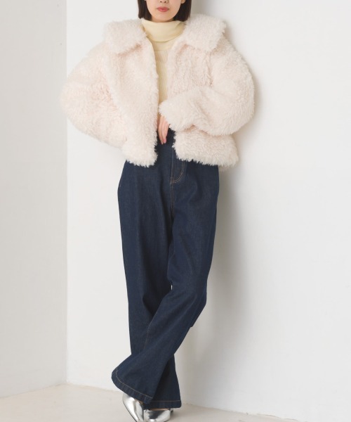 OMNES(オムネス)の「プードル衿付きファージャケット(その他アウター・レディース・ブラック/アイボリー/モカ・FREE)」の14枚目の写真