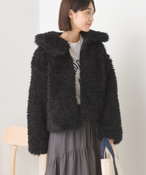 OMNES(オムネス)の「プードル衿付きファージャケット(その他アウター・レディース・ブラック/アイボリー/モカ・FREE)」の15枚目の写真