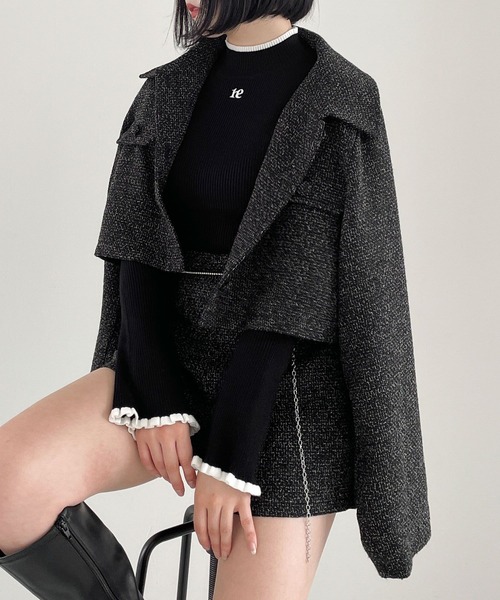 Heather（ヘザー）の「ツイードショートジャケット  100743（その他アウター・レディース・ブラック/アイボリー・FREE）」の5枚目の写真