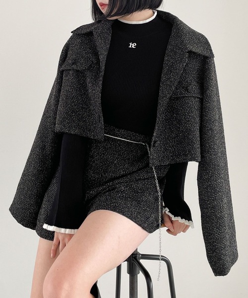 Heather（ヘザー）の「ツイードショートジャケット  100743（その他アウター・レディース・ブラック/アイボリー・FREE）」の6枚目の写真