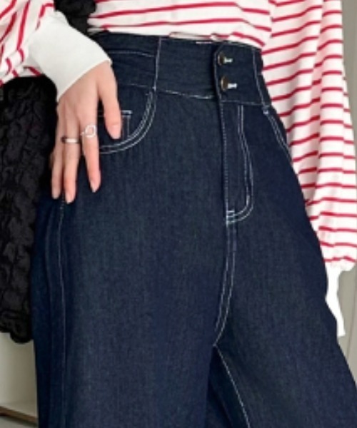 COCOMOMO（ココモモ）の「ハイウエスト ワイドデニムパンツ ダブルボタン（デニムパンツ・レディース・ブルー/ライトブルー/ブルー系・L/M/XL）」の18枚目の写真