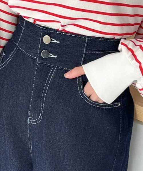 COCOMOMO（ココモモ）の「ハイウエスト ワイドデニムパンツ ダブルボタン（デニムパンツ・レディース・ブルー/ライトブルー/ブルー系・L/M/XL）」の20枚目の写真
