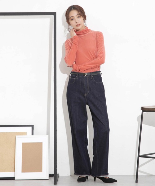 LUTZ HUELLE　フランス製 ベロア タートルネックカットソー トップス セール】シアーベロアカットタートルトップス（Tシャツ/カットソー