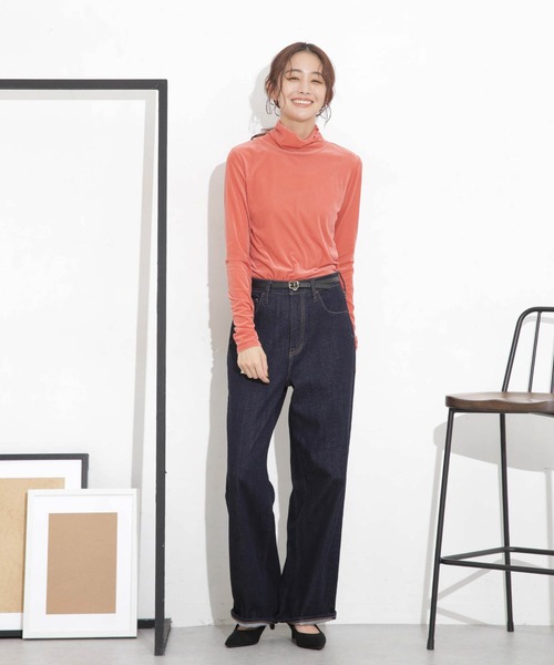 セール】シアーベロアカットタートルトップス（Tシャツ/カットソー