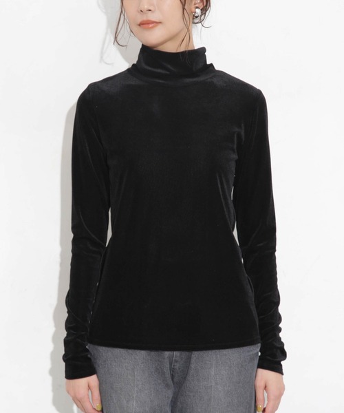 セール】シアーベロアカットタートルトップス（Tシャツ/カットソー