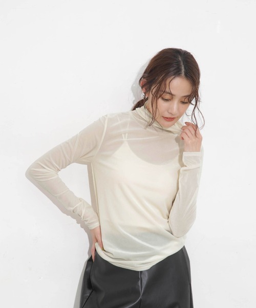 セール】シアーベロアカットタートルトップス（Tシャツ/カットソー