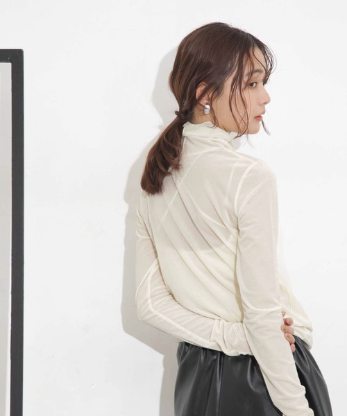 セール】シアーベロアカットタートルトップス（Tシャツ/カットソー