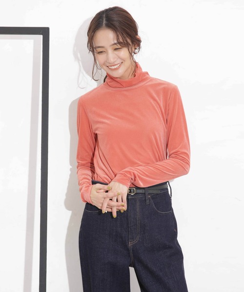 セール】シアーベロアカットタートルトップス（Tシャツ/カットソー