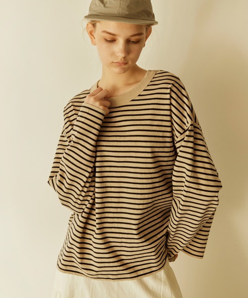 RNA-N（アールエヌエーエヌ）の「M2177 ボーダーオーバーサイズロンT（Tシャツ/カットソー・レディース・ベージュ/ブルー/ブラウン/オレンジ・MEDIUM）」の3枚目の写真