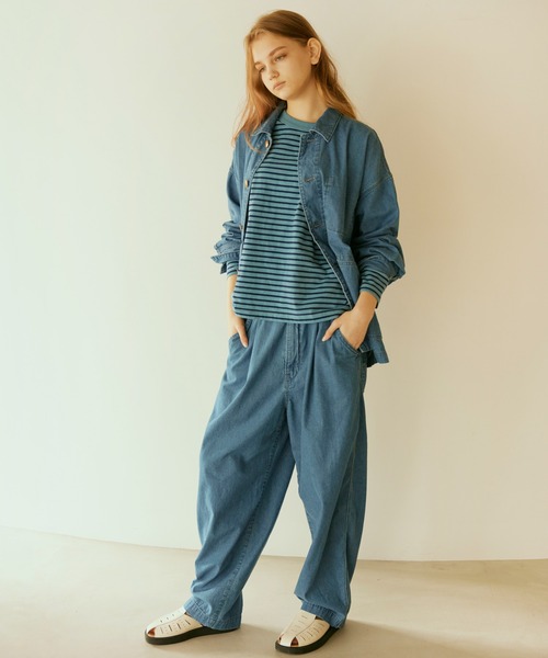 RNA-N（アールエヌエーエヌ）の「M2177 ボーダーオーバーサイズロンT（Tシャツ/カットソー・レディース・ベージュ/ブルー/ブラウン/オレンジ・MEDIUM）」の11枚目の写真