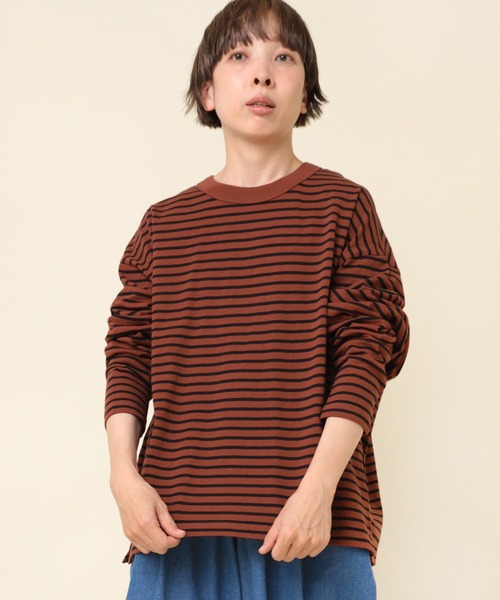 RNA-N（アールエヌエーエヌ）の「M2177 ボーダーオーバーサイズロンT（Tシャツ/カットソー・レディース・ベージュ/ブルー/ブラウン/オレンジ・MEDIUM）」の12枚目の写真