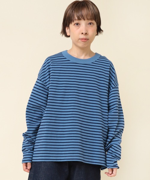 RNA-N（アールエヌエーエヌ）の「M2177 ボーダーオーバーサイズロンT（Tシャツ/カットソー・レディース・ベージュ/ブルー/ブラウン/オレンジ・MEDIUM）」の13枚目の写真