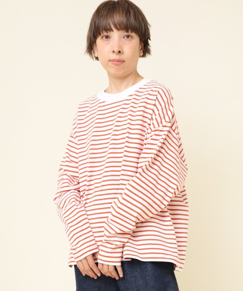 RNA-N（アールエヌエーエヌ）の「M2177 ボーダーオーバーサイズロンT（Tシャツ/カットソー・レディース・ベージュ/ブルー/ブラウン/オレンジ・MEDIUM）」の14枚目の写真