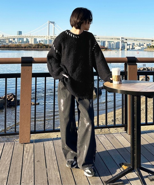 sedacle（セダクル）の「配色ハンドステッチダメージニット（ニット/セーター・メンズ・グレー/ネイビー/ブラック・MEDIUM/SMALL/LARGE）」の10枚目の写真