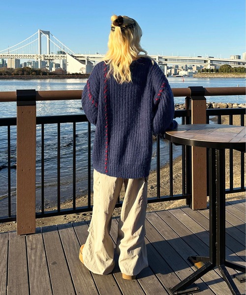 sedacle（セダクル）の「配色ハンドステッチダメージニット（ニット/セーター・メンズ・グレー/ネイビー/ブラック・MEDIUM/SMALL/LARGE）」の22枚目の写真