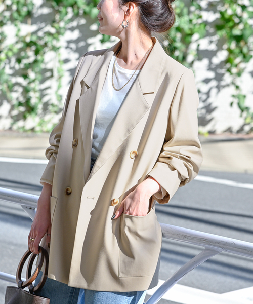 Simplicite（サンプリシテ）の「T/Rダブルボタンテーラージャケット（テーラードジャケット・レディース・ネイビー/ベージュ・FREE）」の3枚目の写真