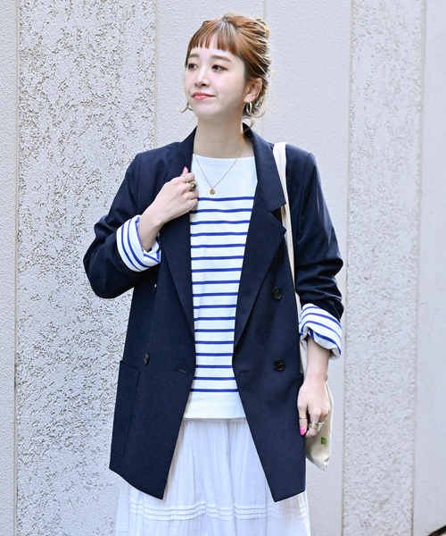 Simplicite（サンプリシテ）の「T/Rダブルボタンテーラージャケット（テーラードジャケット・レディース・ネイビー/ベージュ・FREE）」の7枚目の写真