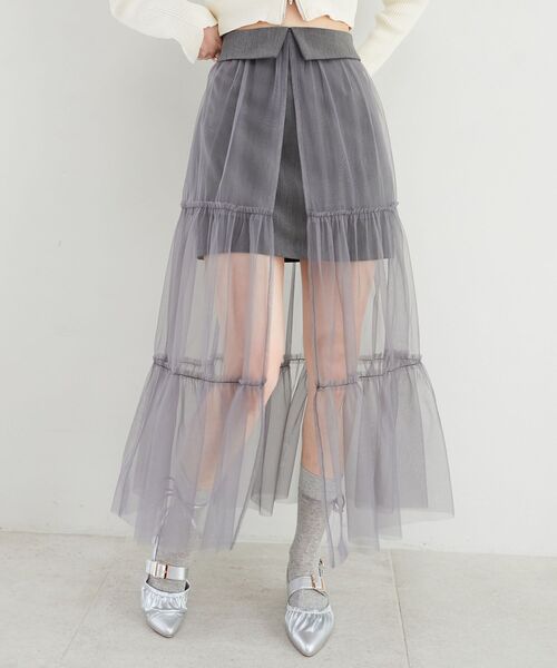 MAJESTIC LEGON(マジェスティックレゴン)の「チュールレイヤードミニスカート(スカート・レディース・ブラック/グレー/アイボリー・MEDIUM)」の7枚目の写真