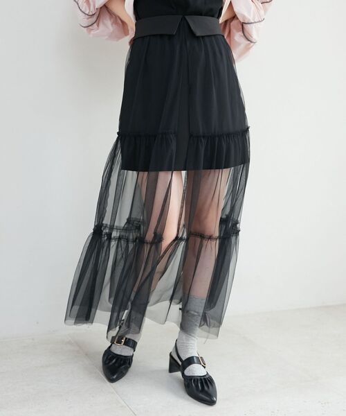 MAJESTIC LEGON(マジェスティックレゴン)の「チュールレイヤードミニスカート(スカート・レディース・ブラック/グレー/アイボリー・MEDIUM)」の15枚目の写真