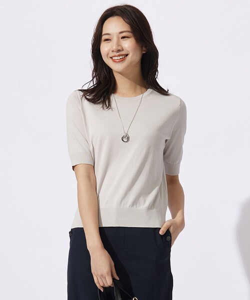 J.PRESS Ladies(J.プレス レディス)の「【洗える】BASIC HT-COTTON クルーネック ニット(ニット/セーター・レディース・ベージュ系/ふじ色系/パイングリーン系/ネイビー系・SMALL)」の2枚目の写真