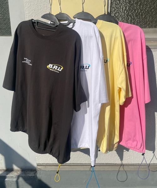 B.R.U（ブル）の「【B.R.Uロゴ】プリント刺繍ストリング半袖（Tシャツ/カットソー・メンズ・チャコールグレー/ホワイト/ピンク/イエロー・FREE）」の6枚目の写真