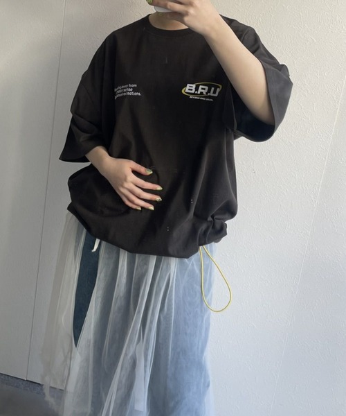 B.R.U（ブル）の「【B.R.Uロゴ】プリント刺繍ストリング半袖（Tシャツ/カットソー・メンズ・チャコールグレー/ホワイト/ピンク/イエロー・FREE）」の19枚目の写真