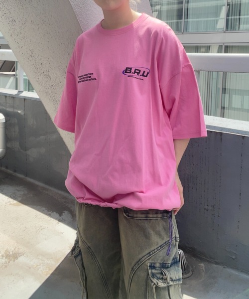 B.R.U(ブル)の「プリント刺繍ストリング半袖(Tシャツ/カットソー・メンズ・チャコールグレー/ホワイト/ピンク/イエロー・FREE)」の15枚目の写真